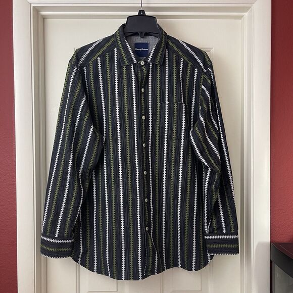 Tommy Bahama Shirt Mens Large Green Long Sleeve Striped Button Up Casual Cotton - Picture 4 of 13